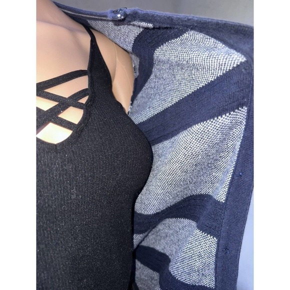 Merona Button-Up Womens Knit Sweater Cardigan 3/4 Sleeve Blue White S - Picture 6 of 8